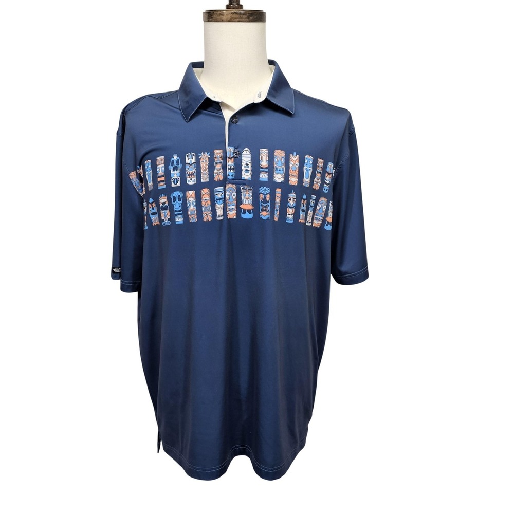 Straight Down Performance Polo Shirt Mens XL Blue Tiki TPC Sawgrass Golf Stretch
